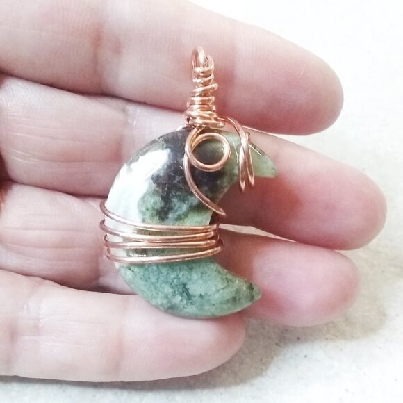OOAK Mind Blowing Moss Agate Moon Pendant - Amazing Color Matrix! Double Sided! - Picture 8 of 13